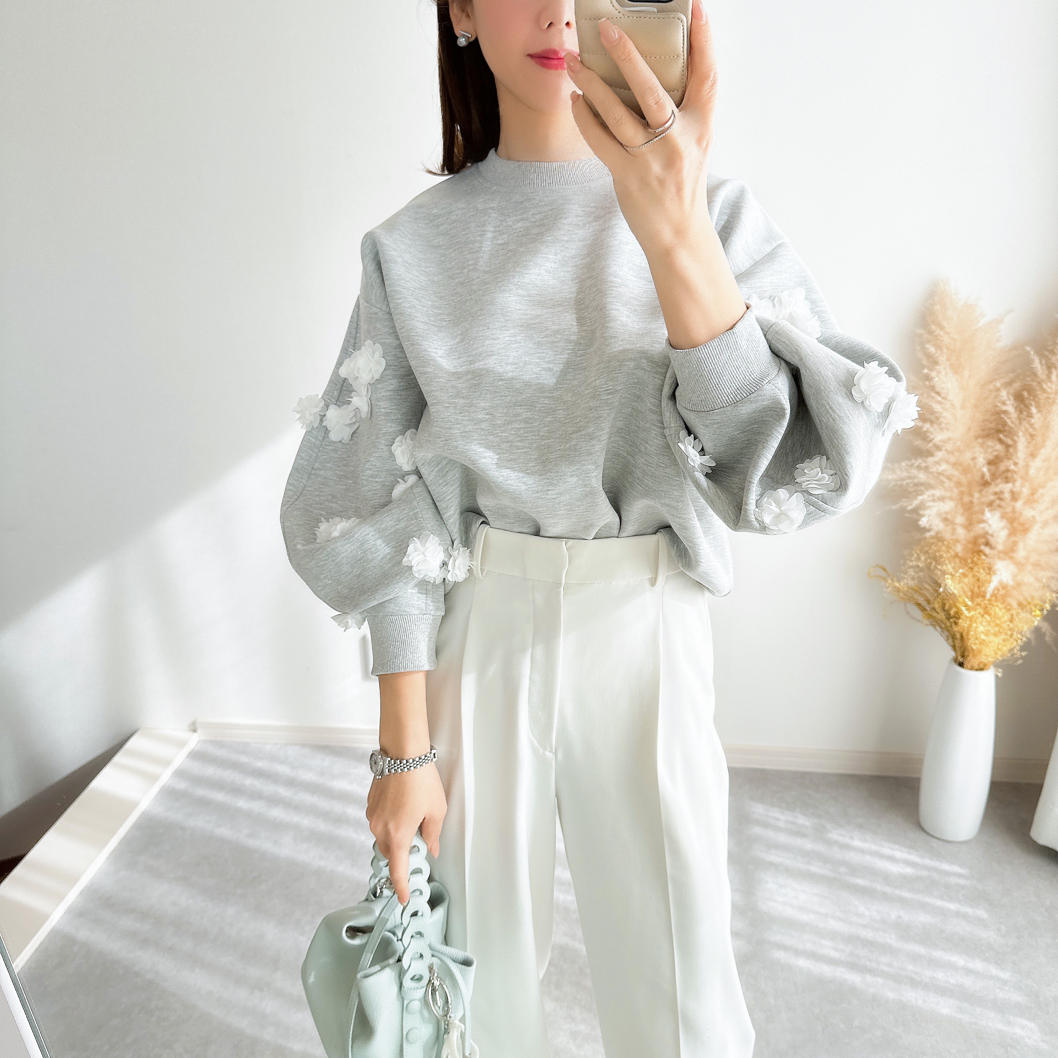 @m_i_mm_a×Myuコラボ【カーブスリーブプルオーバー(kbm599フラワー)】メール便OK