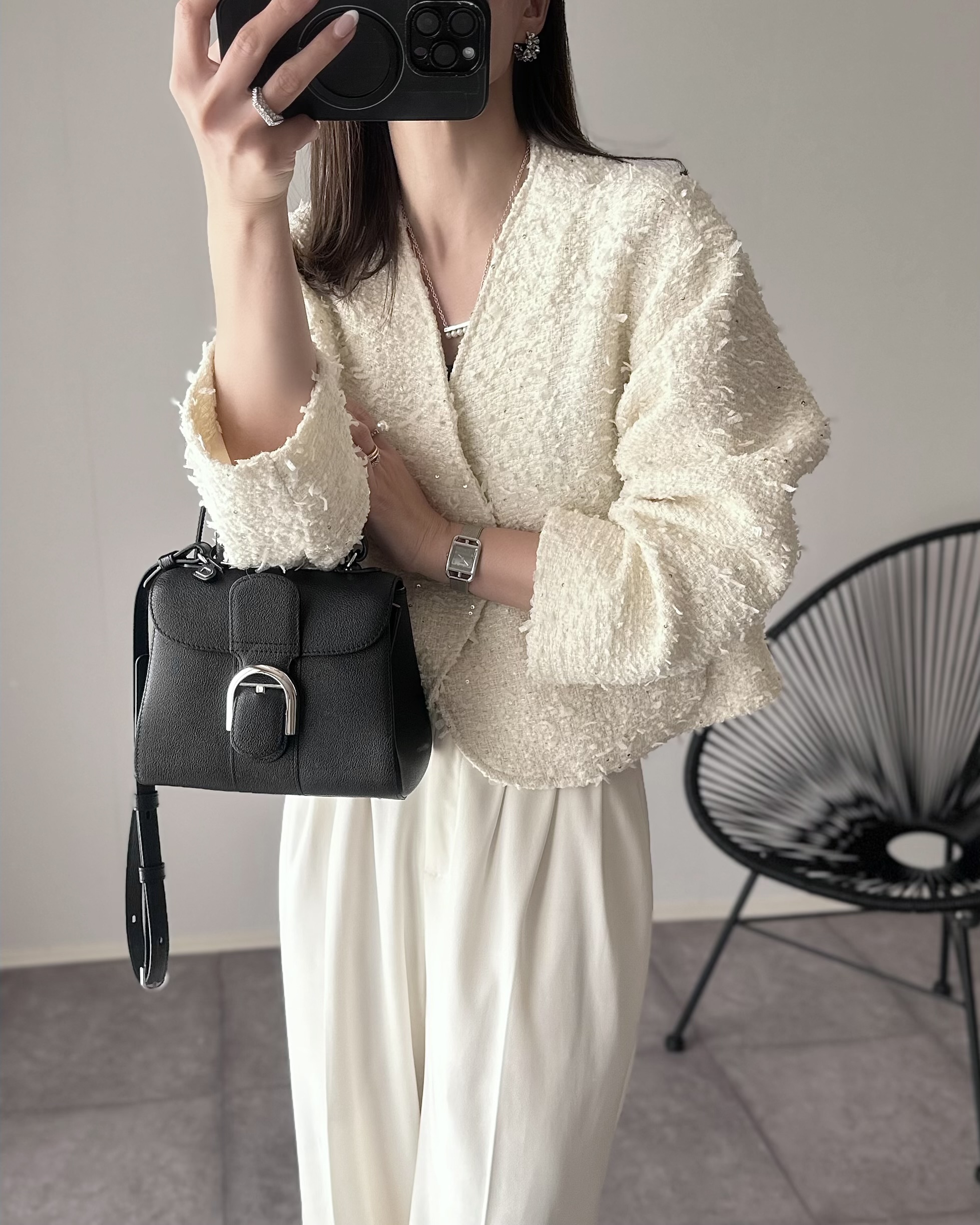 mako×Myuコラボ【キラキラツイード スッキリ見せノーカラージャケット(kbm603)】メール便OK