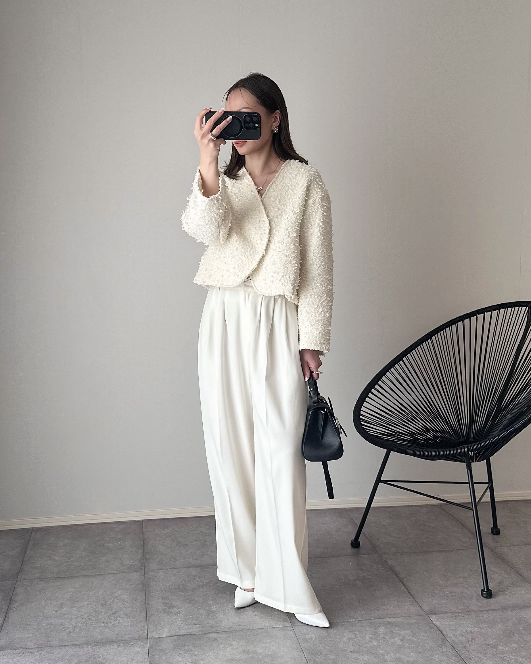 mako×Myuコラボ【キラキラツイード スッキリ見せノーカラージャケット(kbm603)】メール便OK