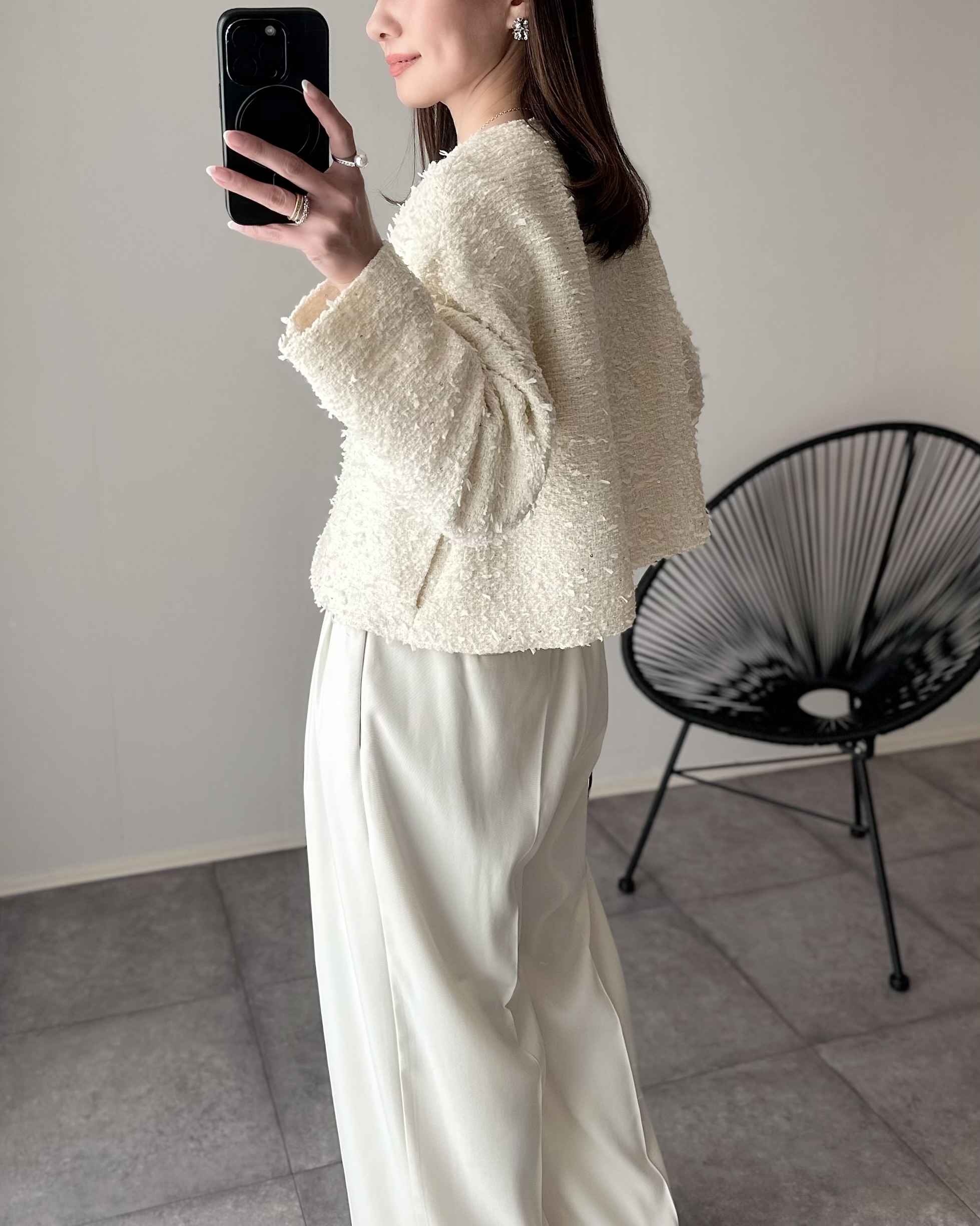 mako×Myuコラボ【キラキラツイード スッキリ見せノーカラージャケット(kbm603)】メール便OK