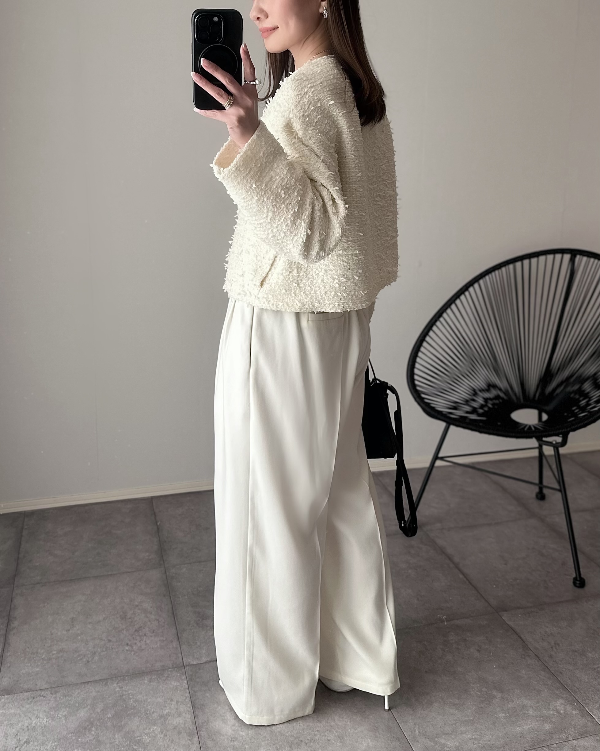 mako×Myuコラボ【キラキラツイード スッキリ見せノーカラージャケット(kbm603)】メール便OK