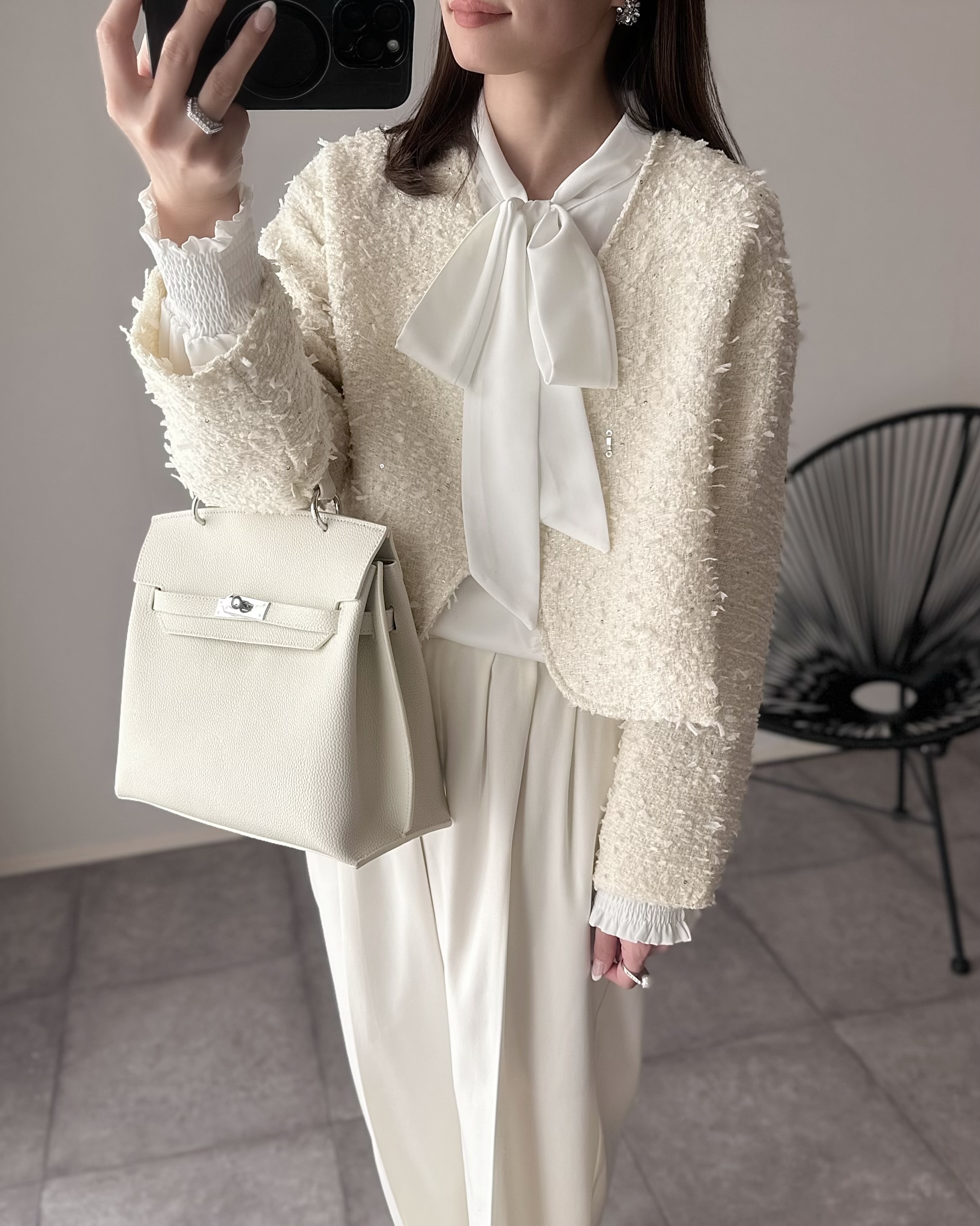 キラキラツイード スッキリ見せノーカラージャケット(kbm603)】