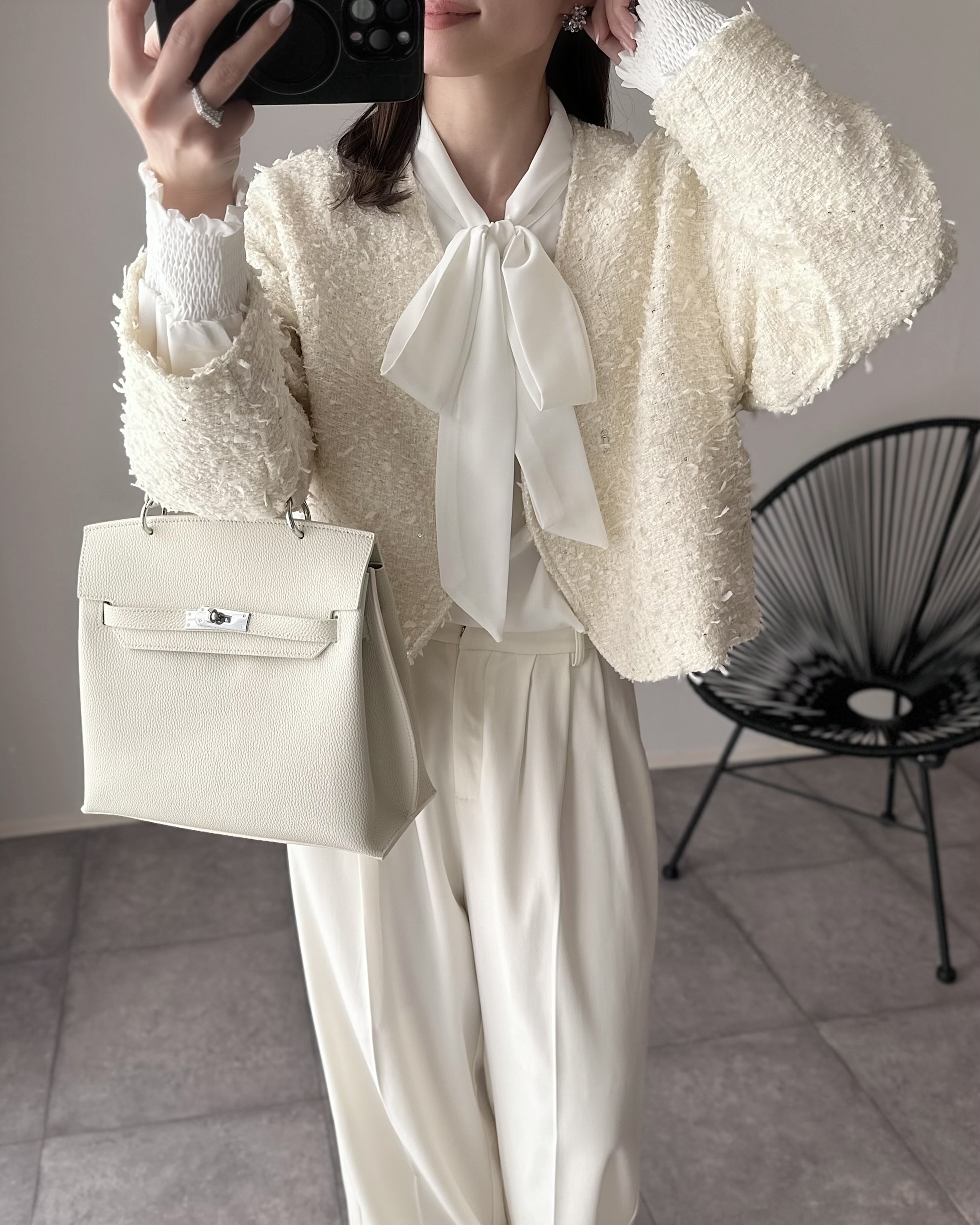 mako×Myuコラボ【キラキラツイード スッキリ見せノーカラージャケット(kbm603)】メール便OK