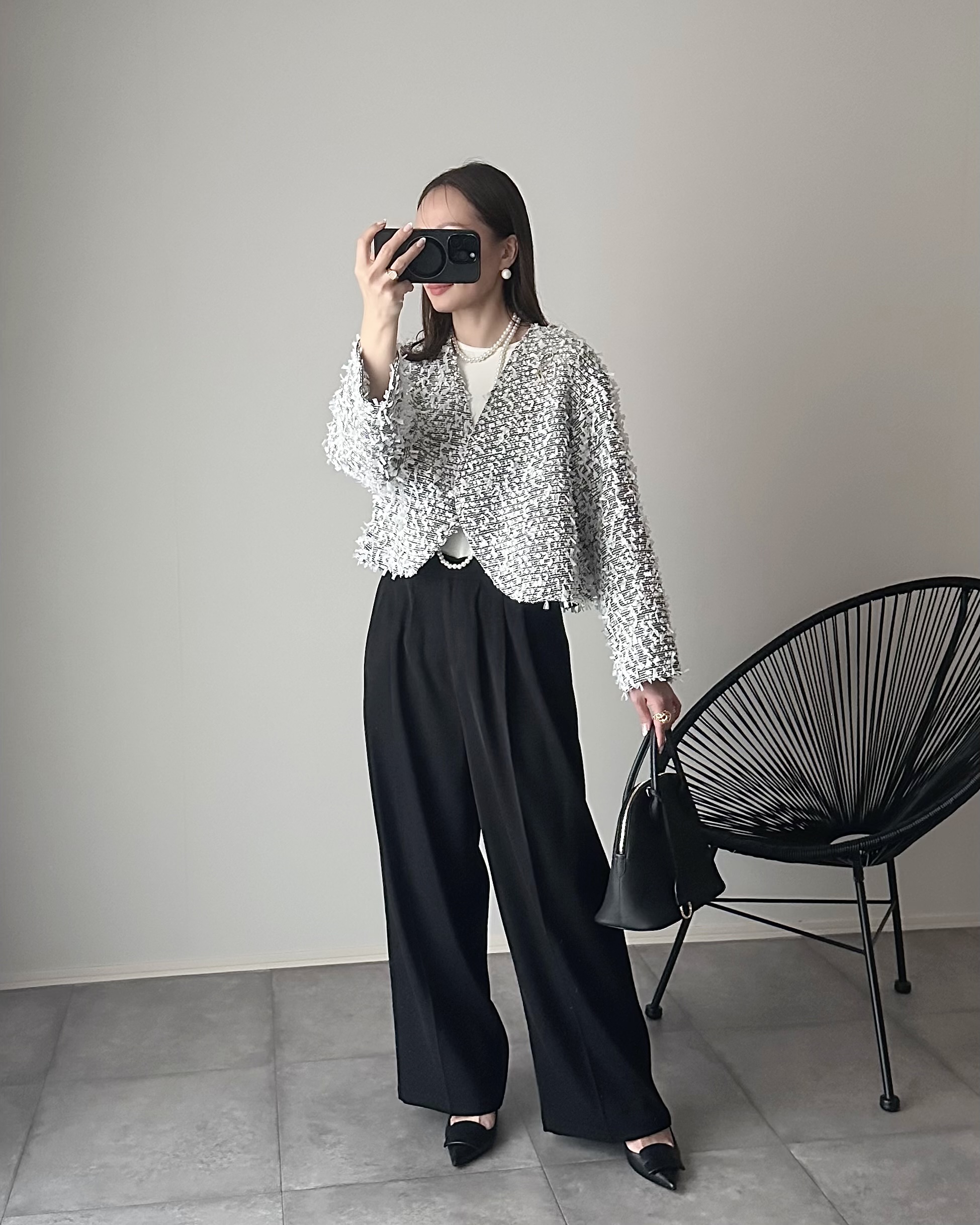 mako×Myuコラボ【キラキラツイード スッキリ見せノーカラージャケット(kbm603)】メール便OK