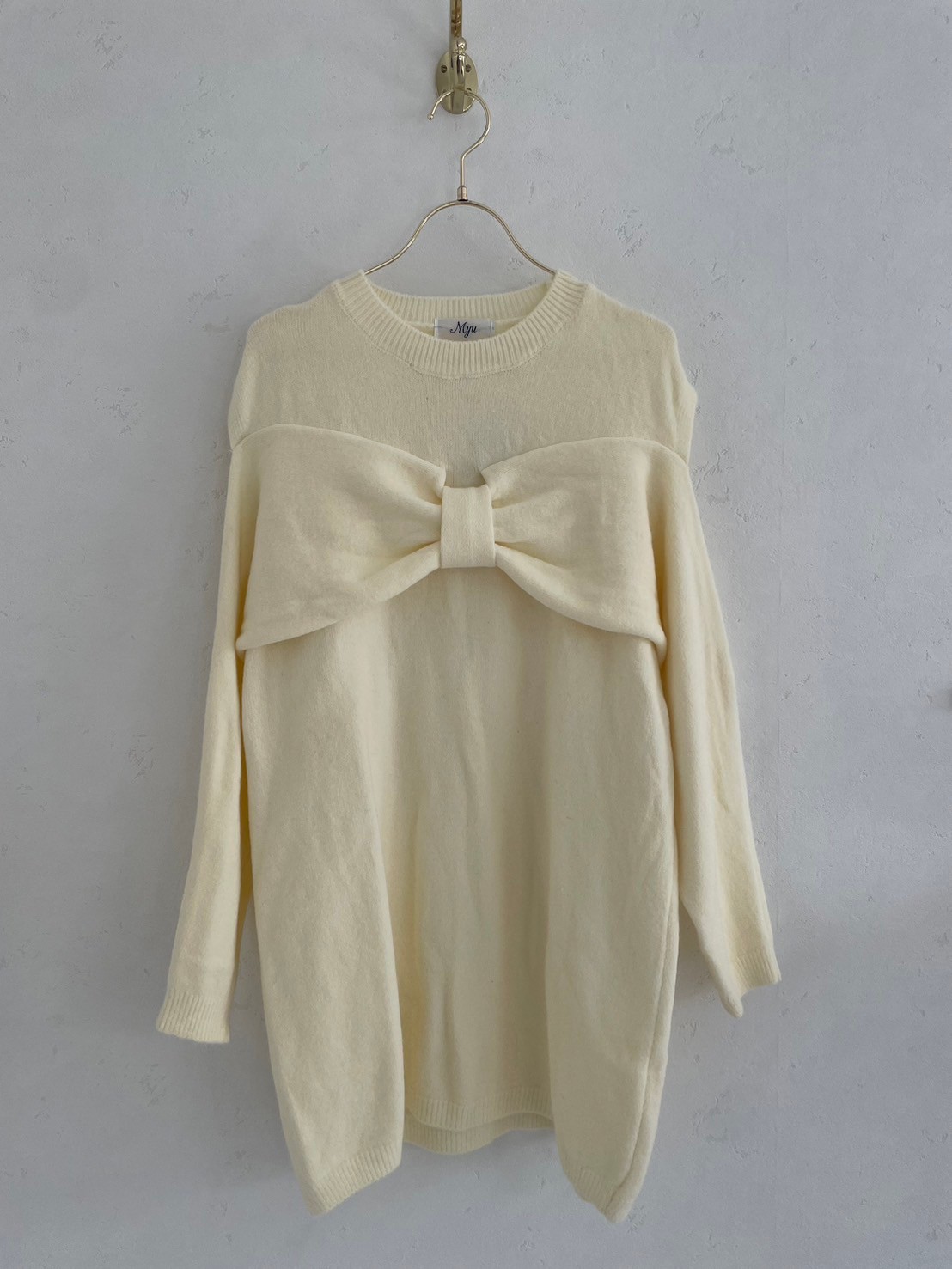 【オープンショルダー　リボンニットワンピース(ab562)】メール便OK