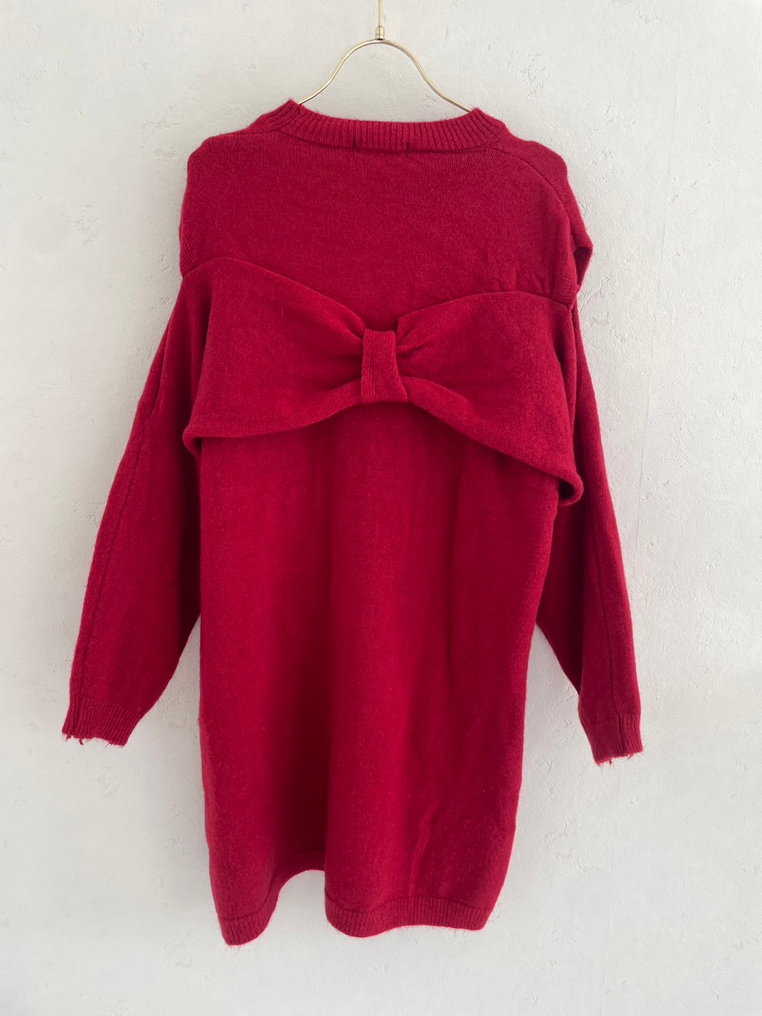 【オープンショルダー　リボンニットワンピース(ab562)】メール便OK