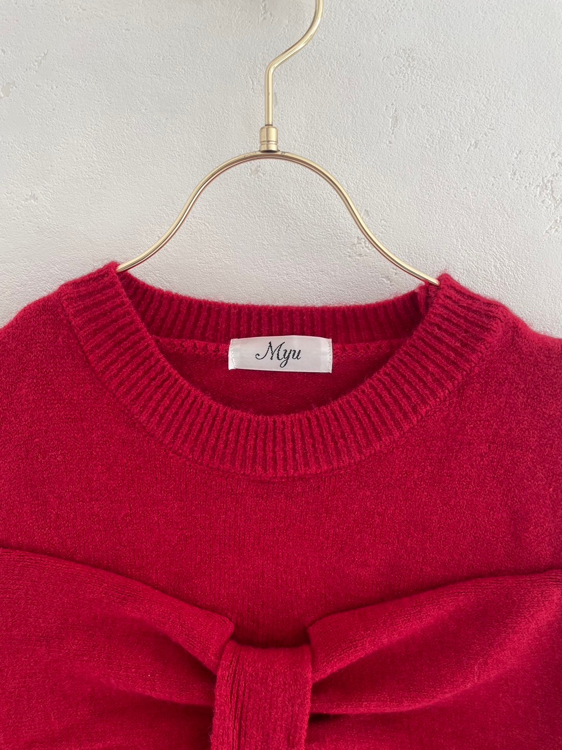 【オープンショルダー　リボンニットワンピース(ab562)】メール便OK