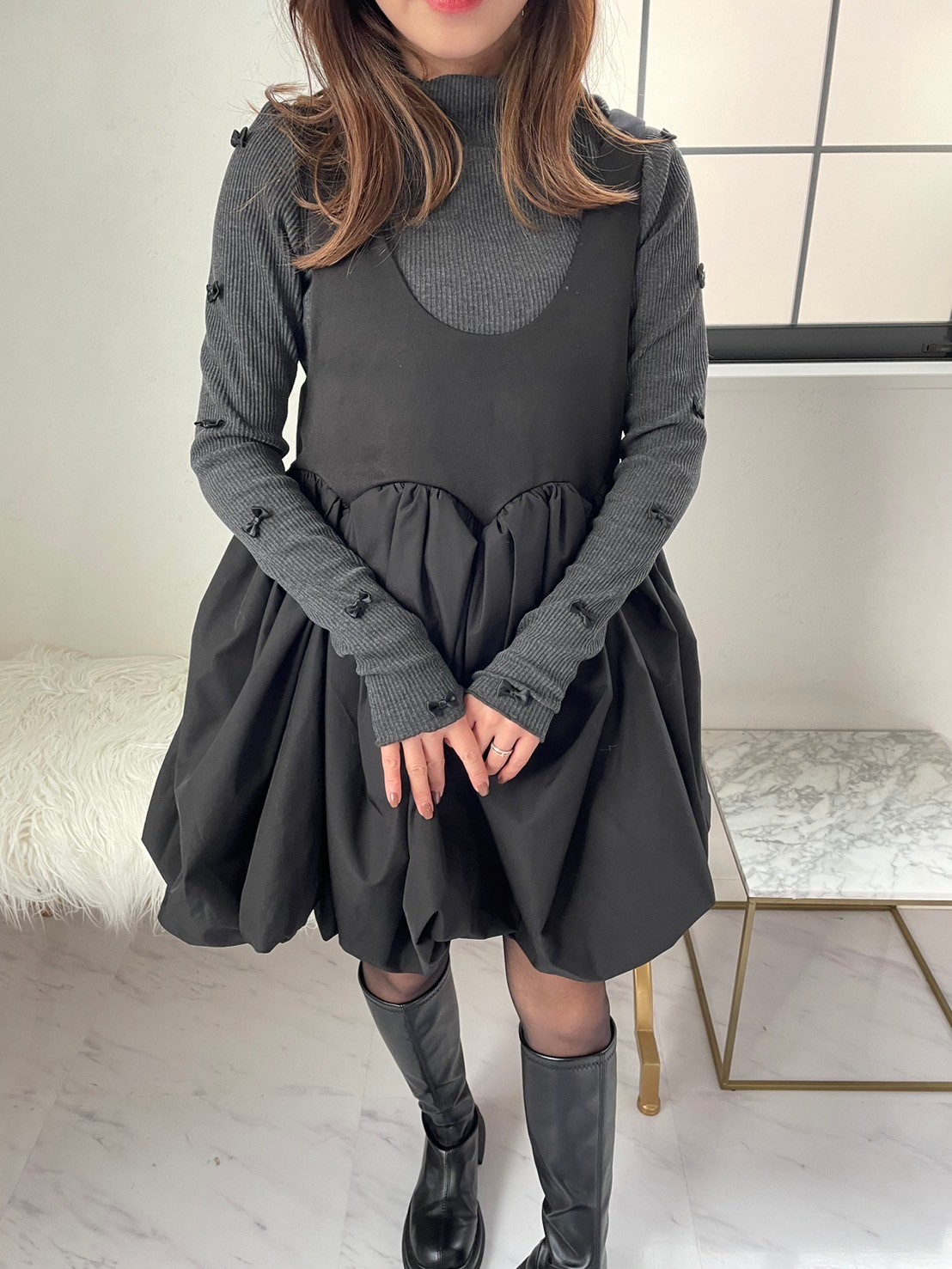 袖リボンリブカットソー(kbm591)