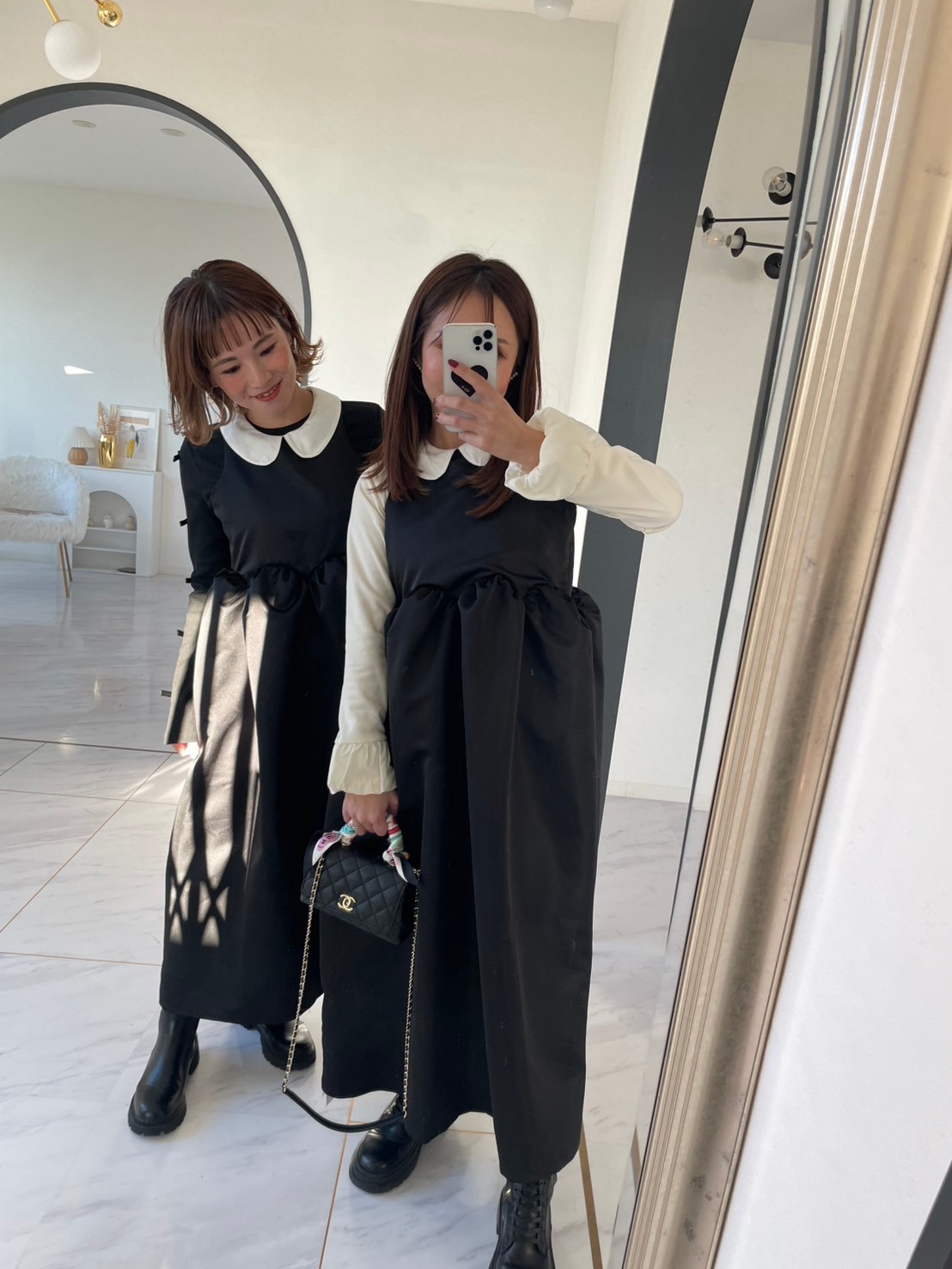 【えりか様みく様コラボ　付け衿　アメスリサテンワンピース(kbm592)】メール便OK