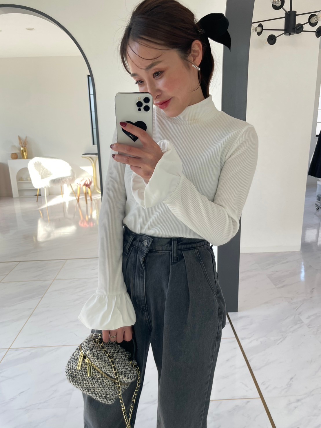 【バルーンスリーブ　リブ　クルーネック(kbm596)】