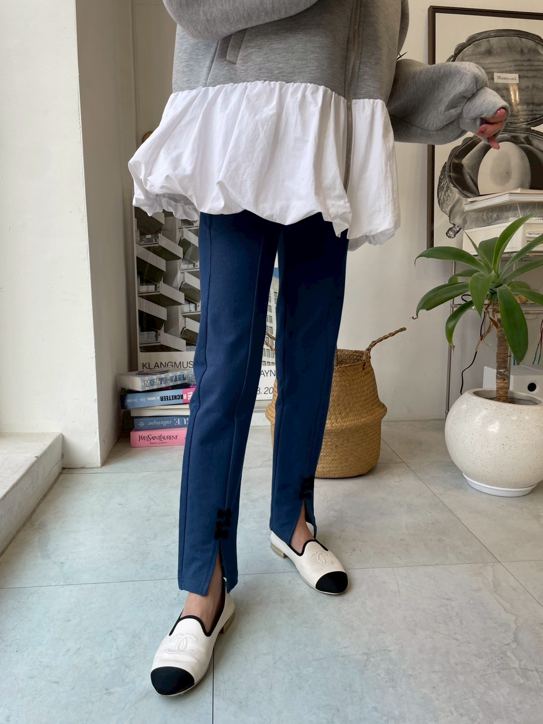 柔らかストレッチデニムリボン美脚パンツ(myu1212)