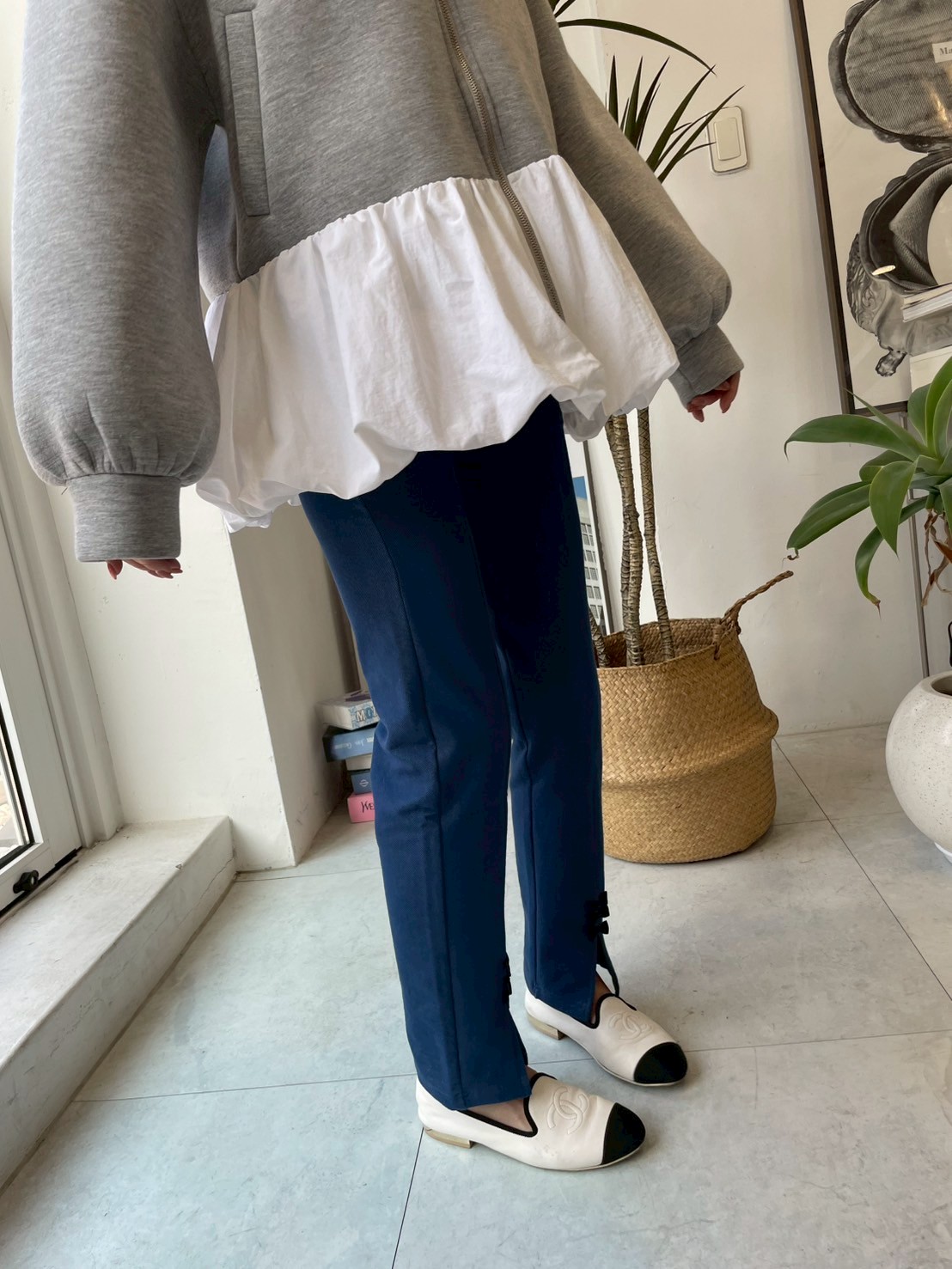 柔らかストレッチデニムリボン美脚パンツ(myu1212)