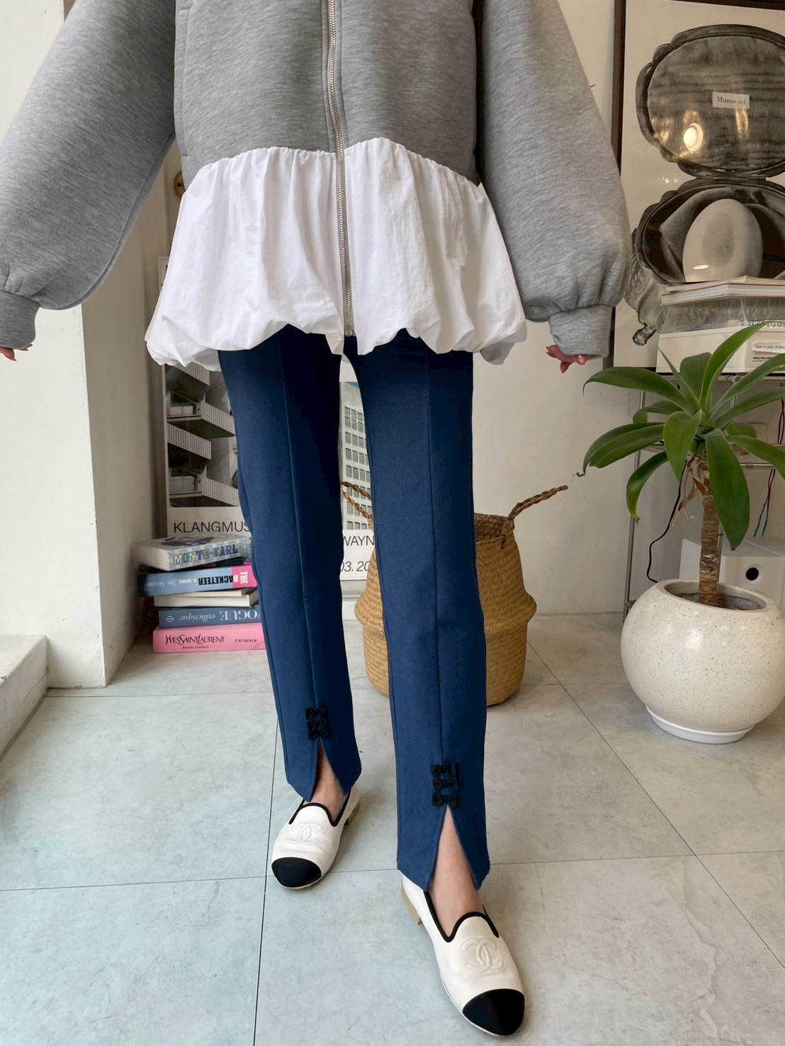 柔らかストレッチデニムリボン美脚パンツ(myu1212)