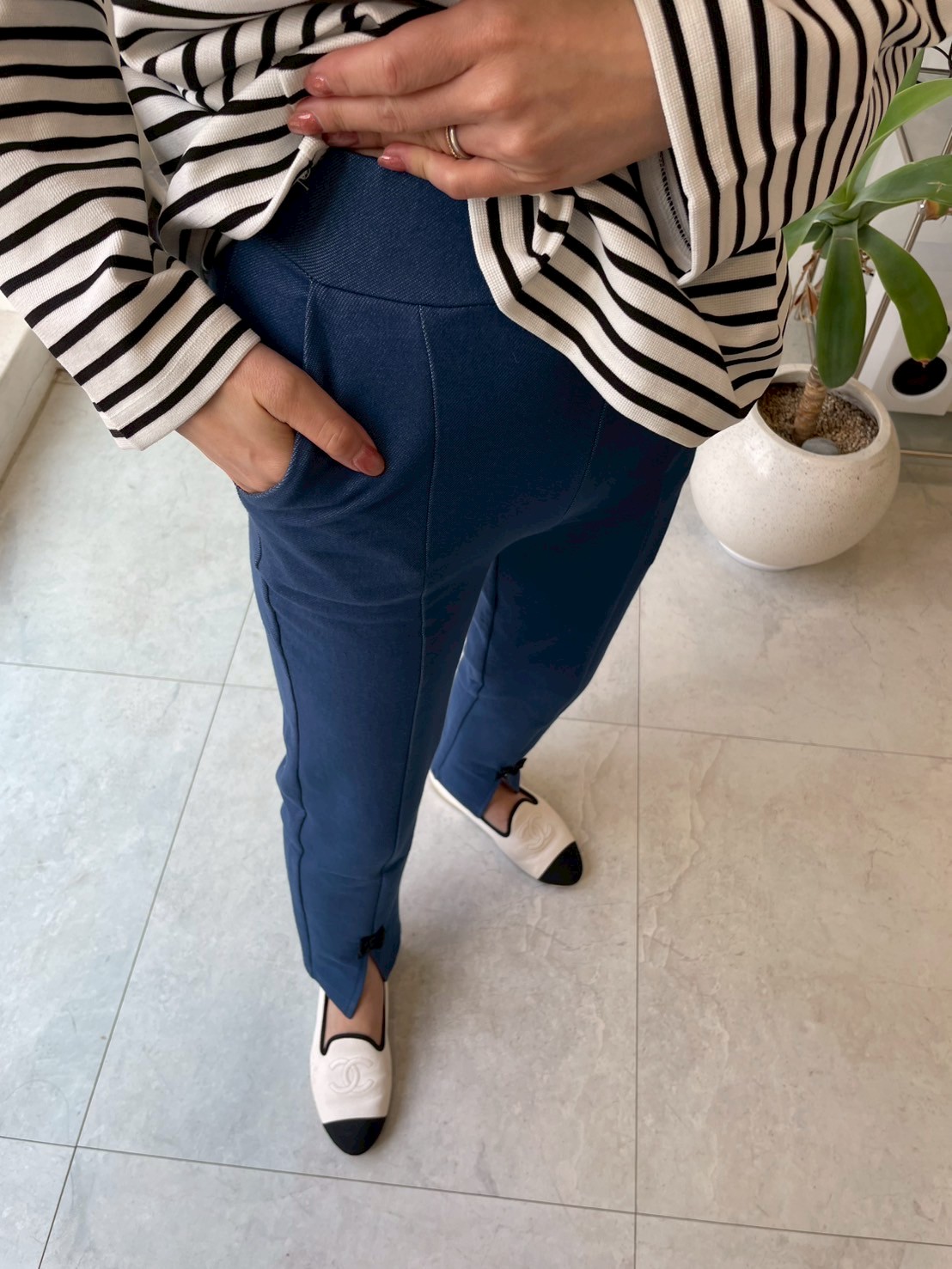 柔らかストレッチデニムリボン美脚パンツ(myu1212)