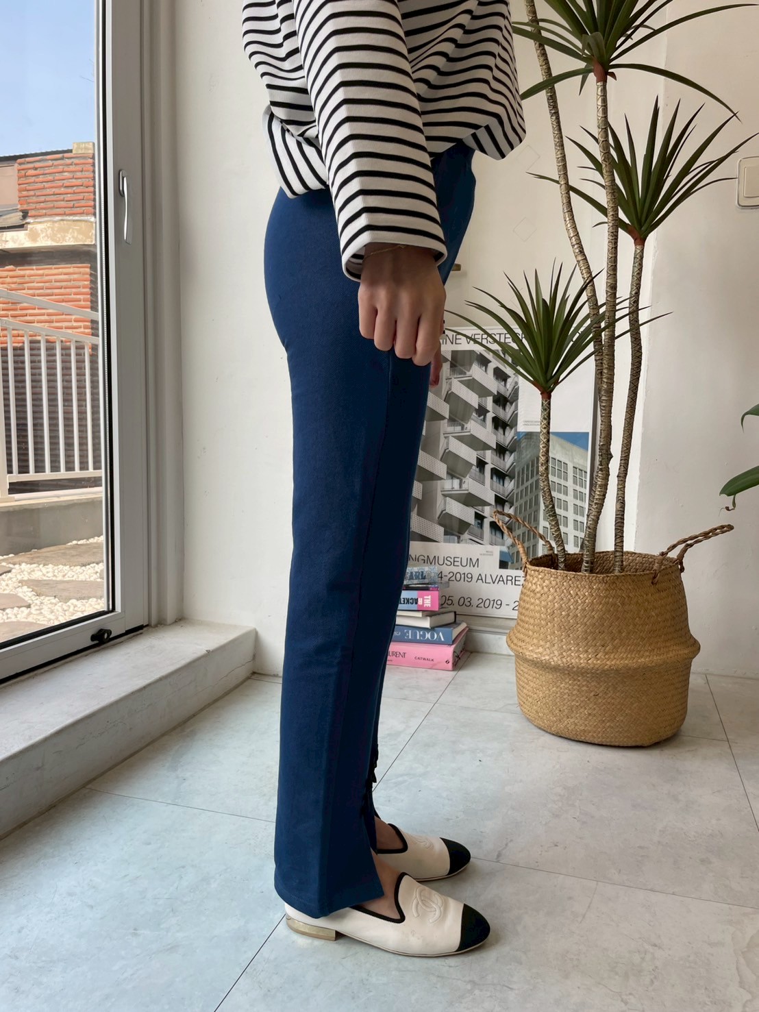 柔らかストレッチデニムリボン美脚パンツ(myu1212)