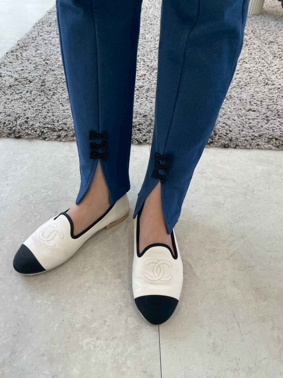 柔らかストレッチデニムリボン美脚パンツ(myu1212)