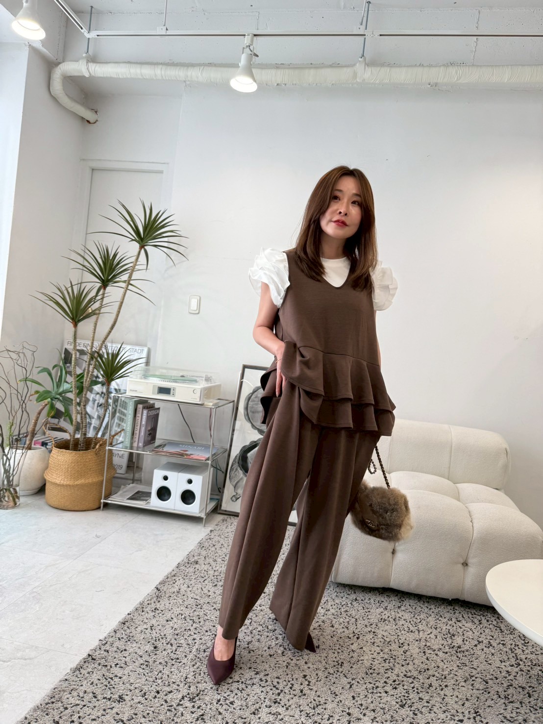 【驚くほど楽ちんでびっくりするほど体型カバー】 ウエストフリルストレッチサロペット(ma11-2508)