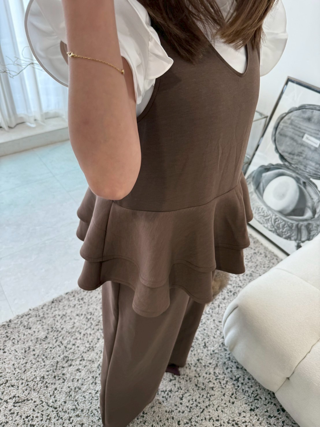 【驚くほど楽ちんでびっくりするほど体型カバー】 ウエストフリルストレッチサロペット(ma11-2508)