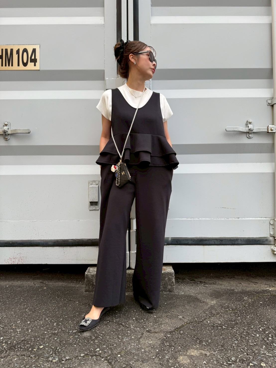 【驚くほど楽ちんでびっくりするほど体型カバー】 ウエストフリルストレッチサロペット(ma11-2508)