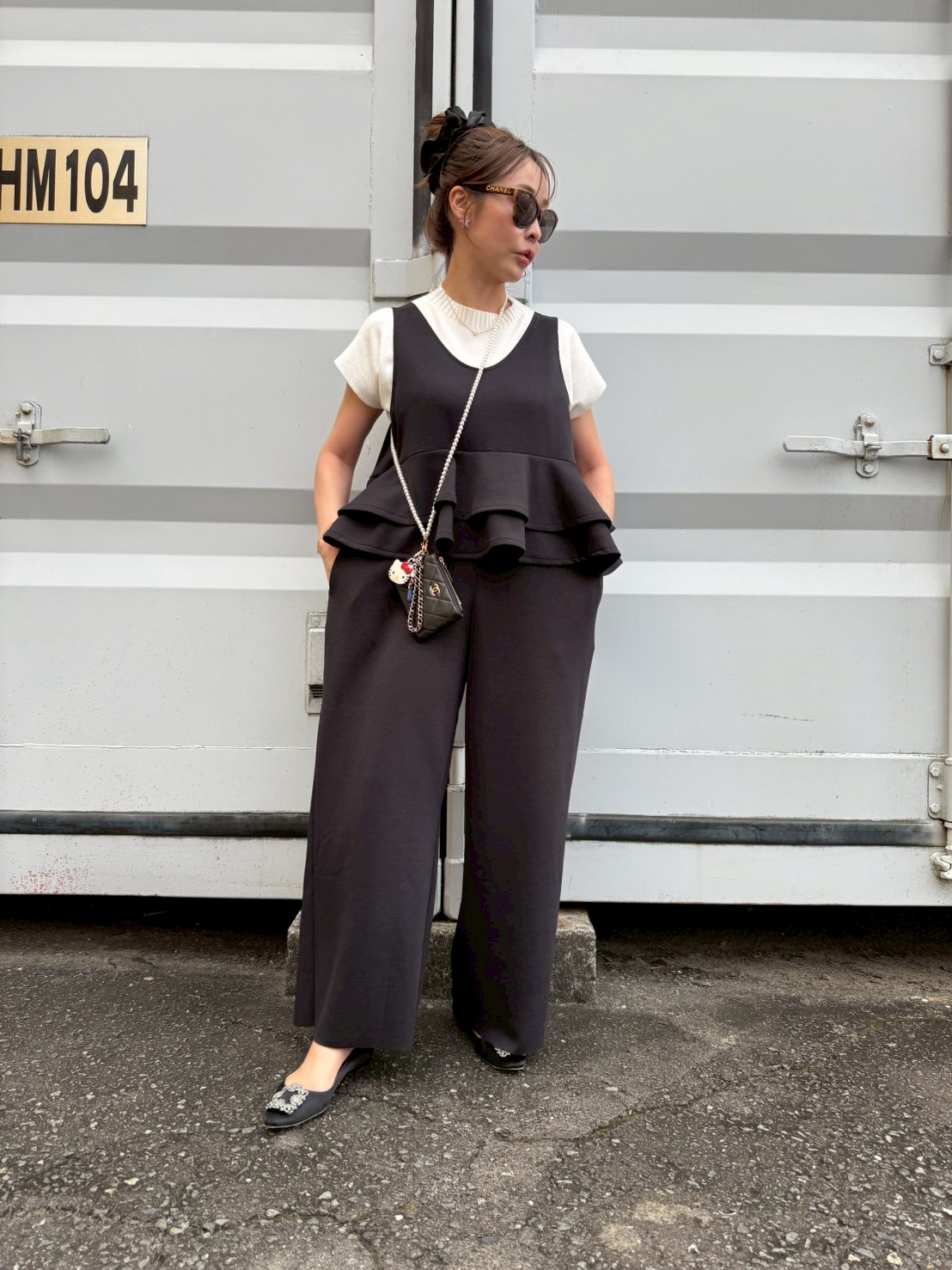 【驚くほど楽ちんでびっくりするほど体型カバー】 ウエストフリルストレッチサロペット(ma11-2508)