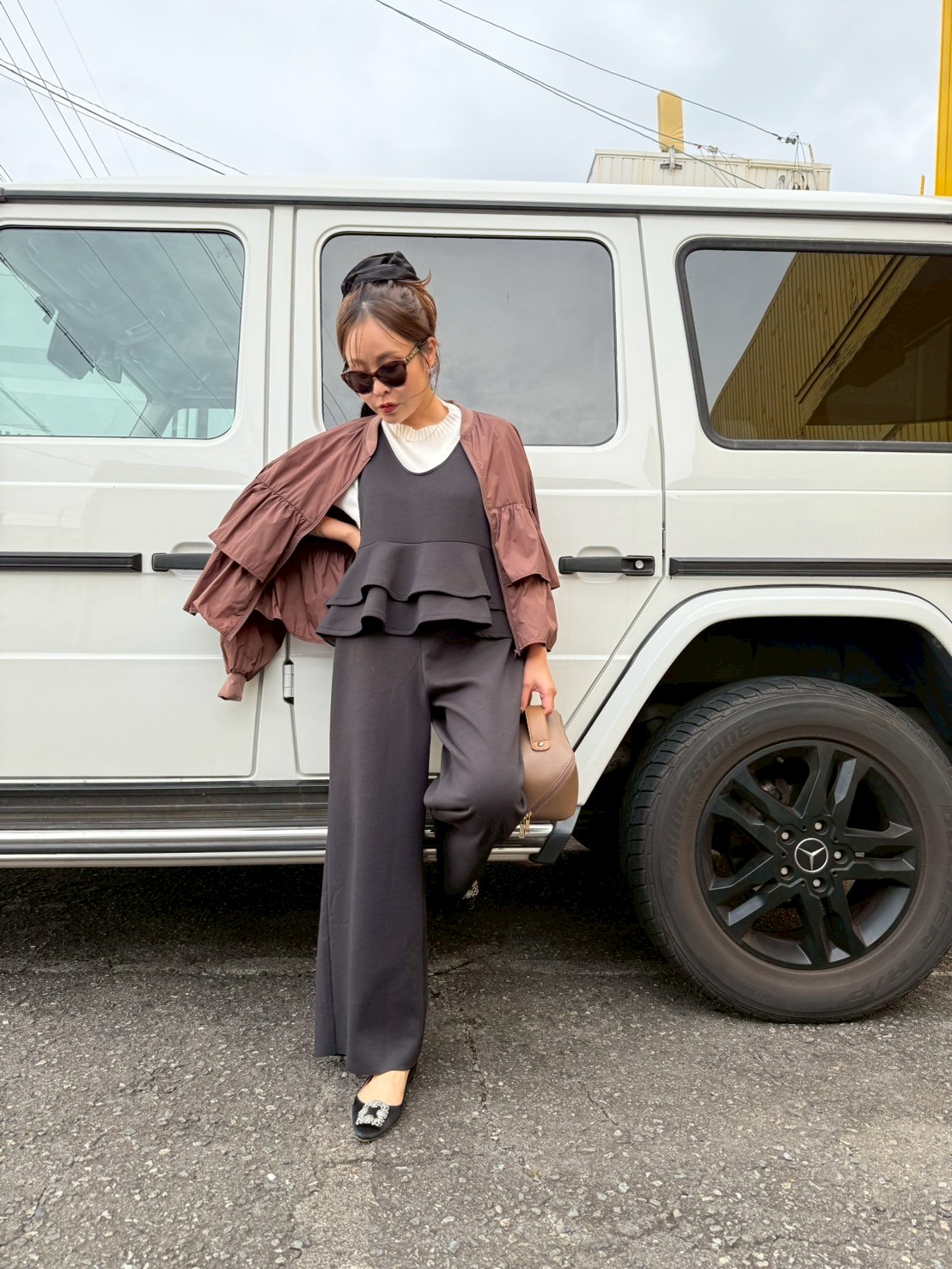 【驚くほど楽ちんでびっくりするほど体型カバー】 ウエストフリルストレッチサロペット(ma11-2508)