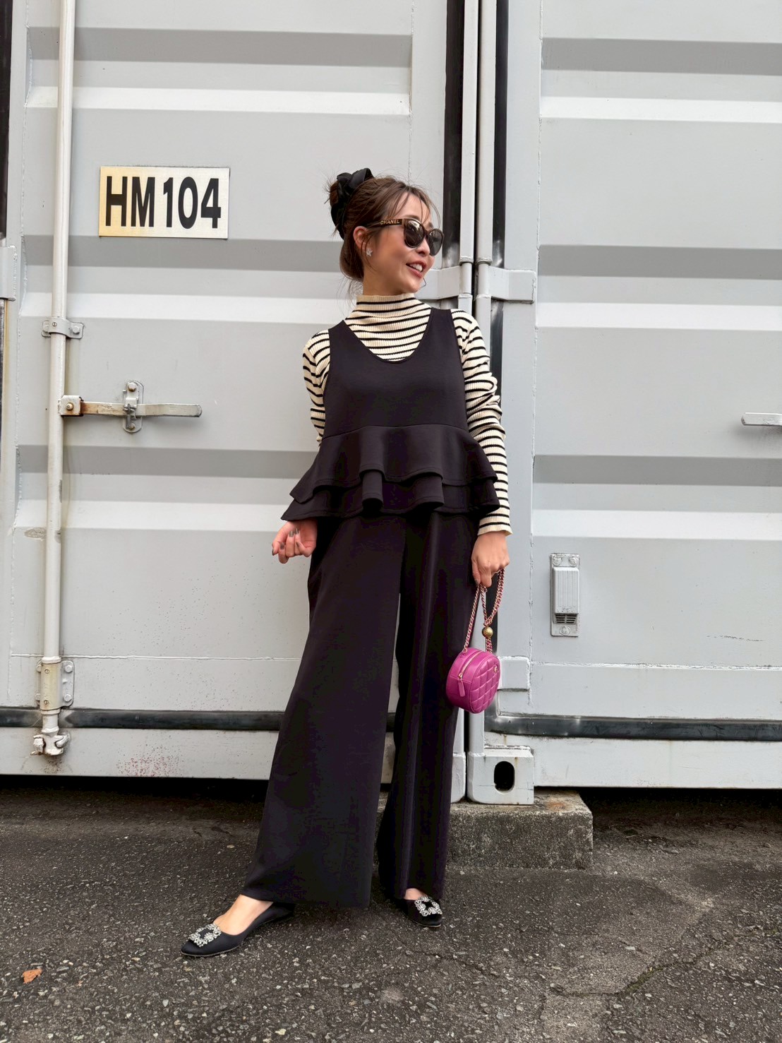 【驚くほど楽ちんでびっくりするほど体型カバー】 ウエストフリルストレッチサロペット(ma11-2508)