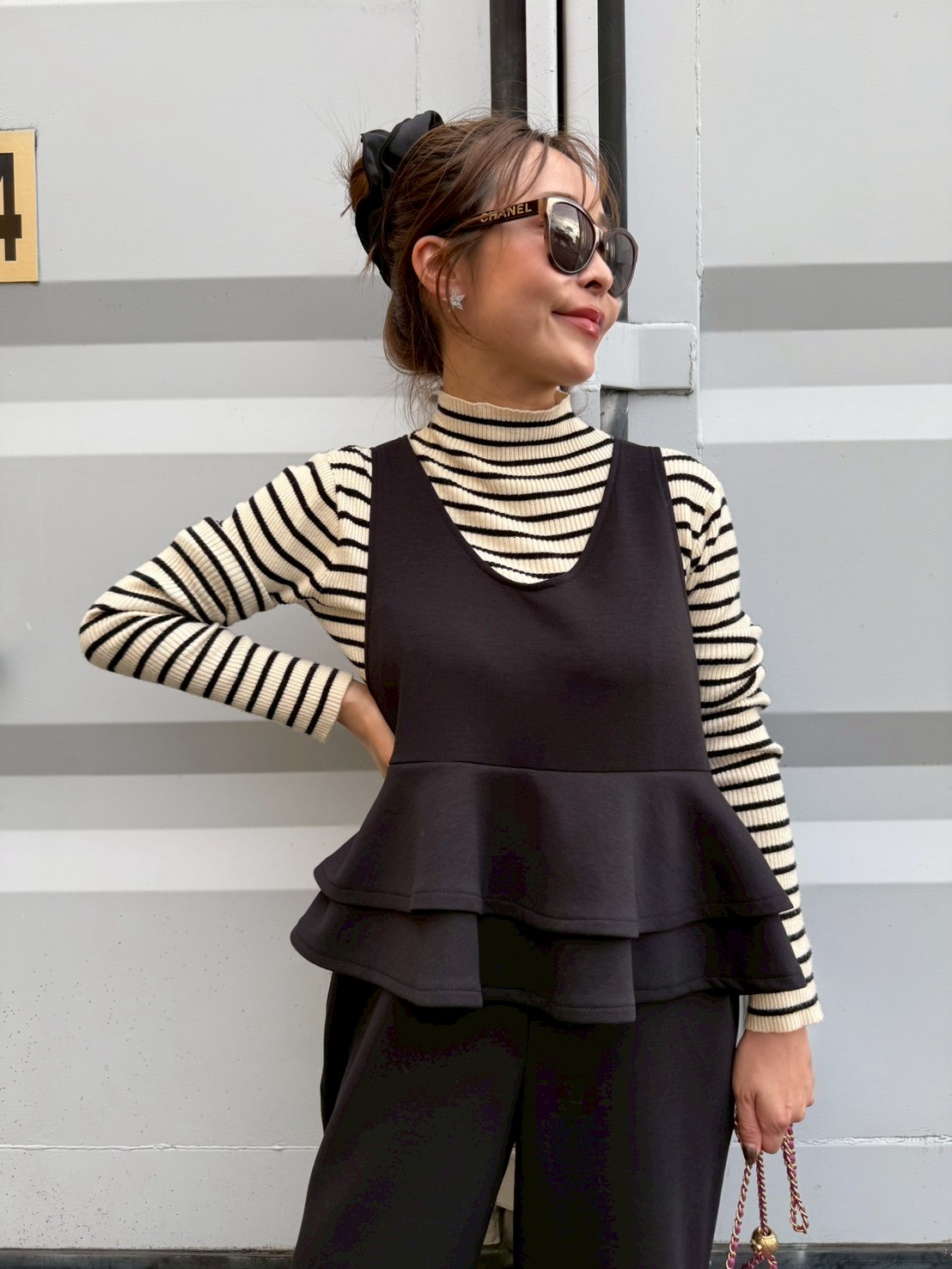 【驚くほど楽ちんでびっくりするほど体型カバー】 ウエストフリルストレッチサロペット(ma11-2508)