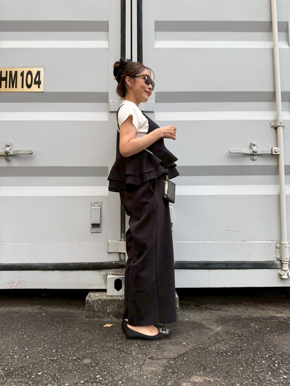 【驚くほど楽ちんでびっくりするほど体型カバー】 ウエストフリルストレッチサロペット(ma11-2508)