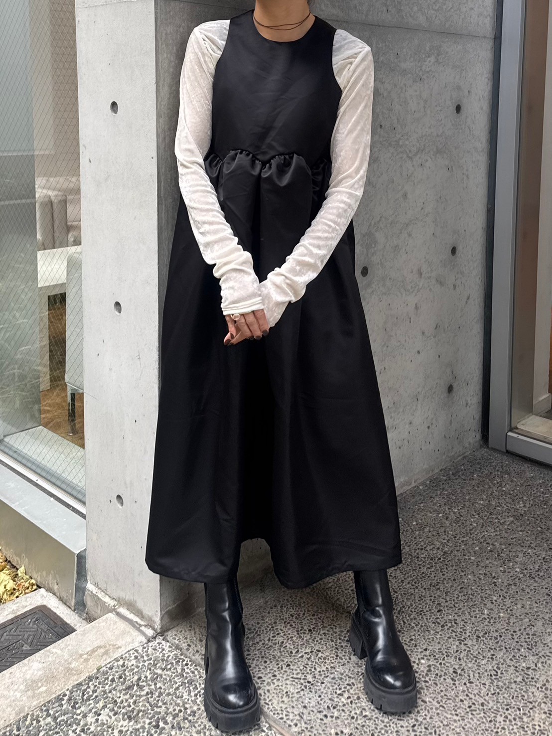 【えりか様みく様コラボ　付け衿　アメスリサテンワンピース(kbm592)】メール便OK