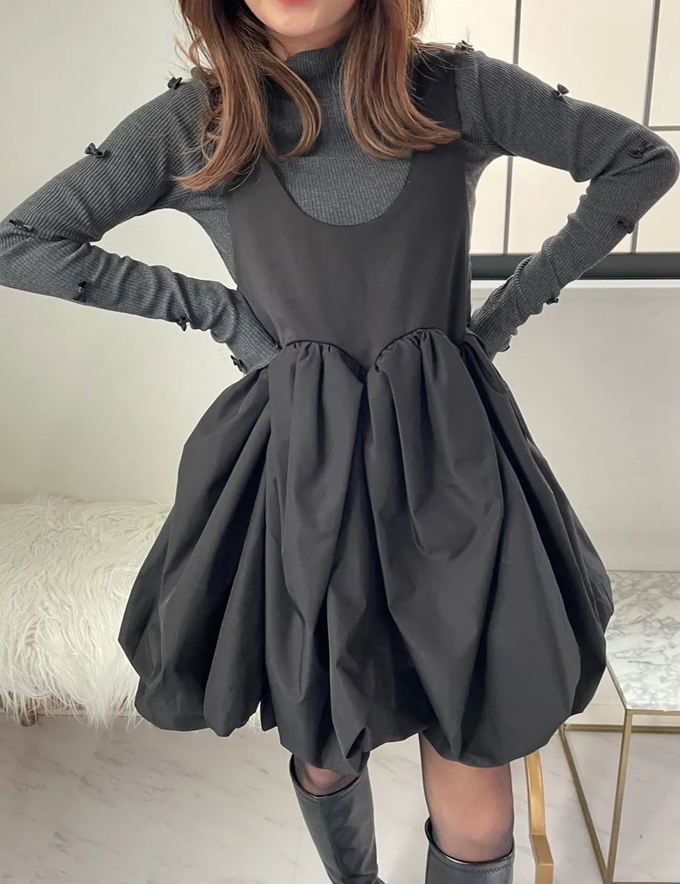 袖リボンリブカットソー(kbm591)