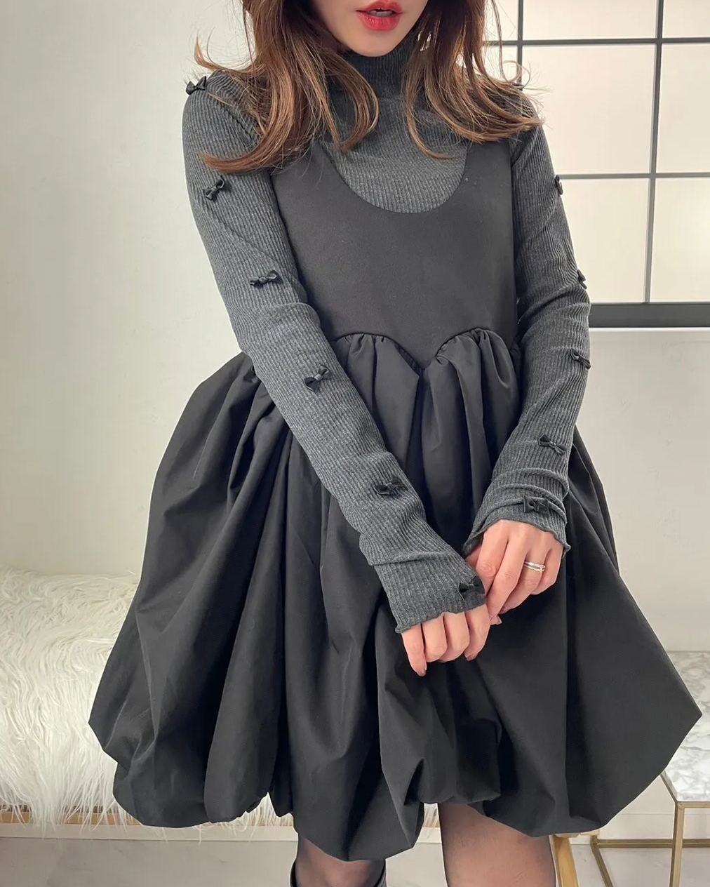 袖リボンリブカットソー(kbm591)