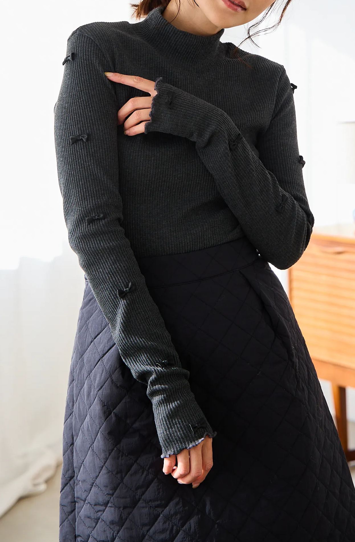 袖リボンリブカットソー(kbm591)