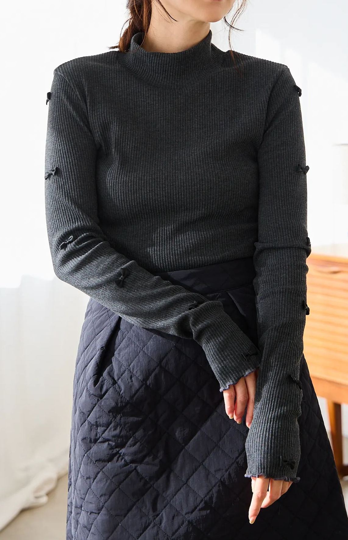 袖リボンリブカットソー(kbm591)