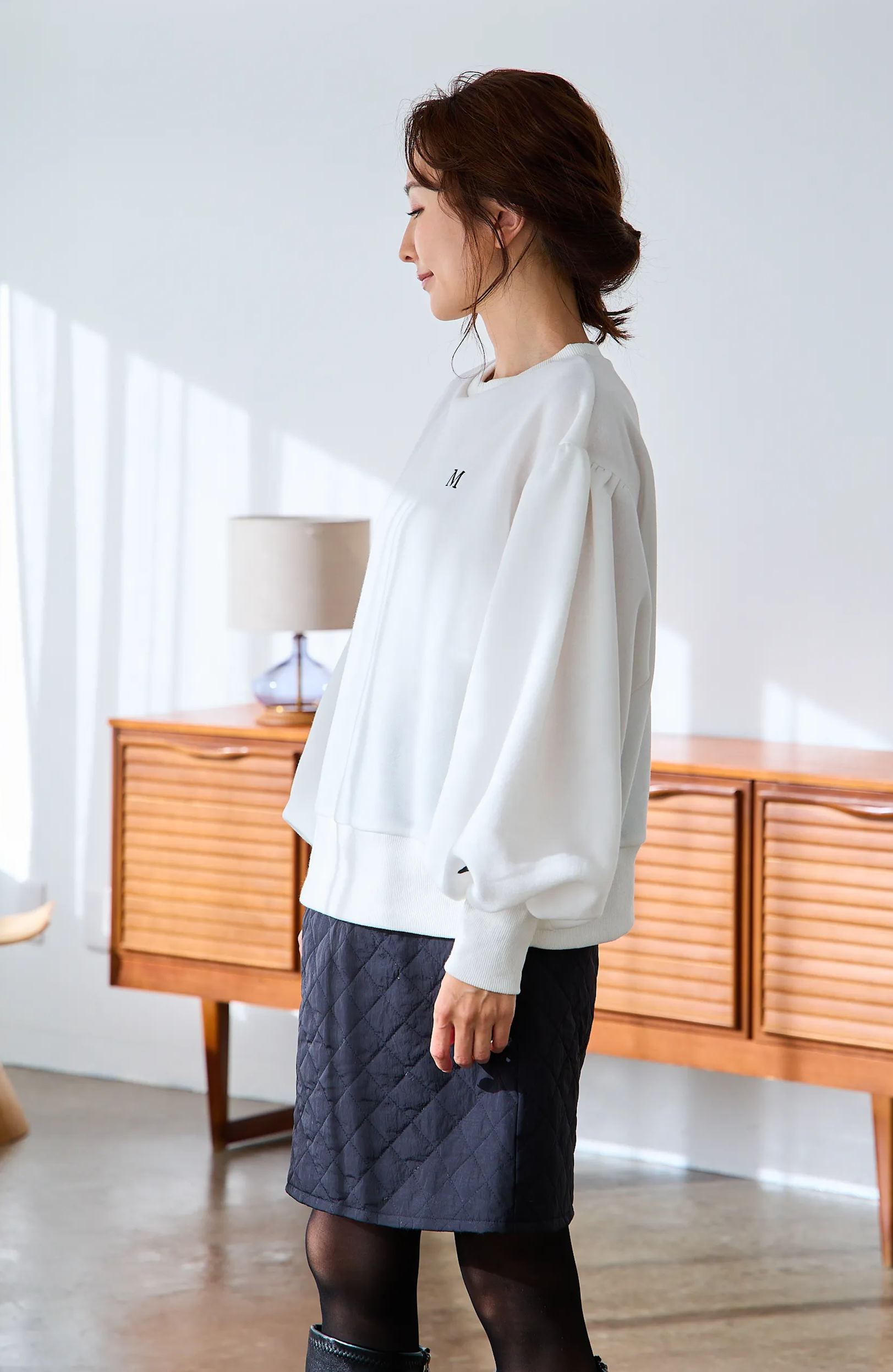 【裏起毛　刺繍入りぽわん袖プルオーバー(kbm580)】メール便OK