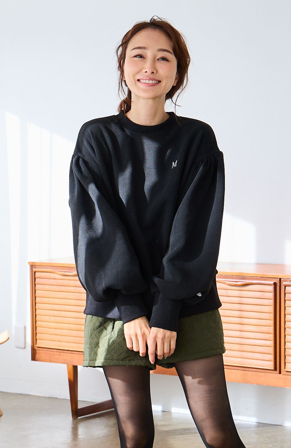 【裏起毛　刺繍入りぽわん袖プルオーバー(kbm580)】メール便OK