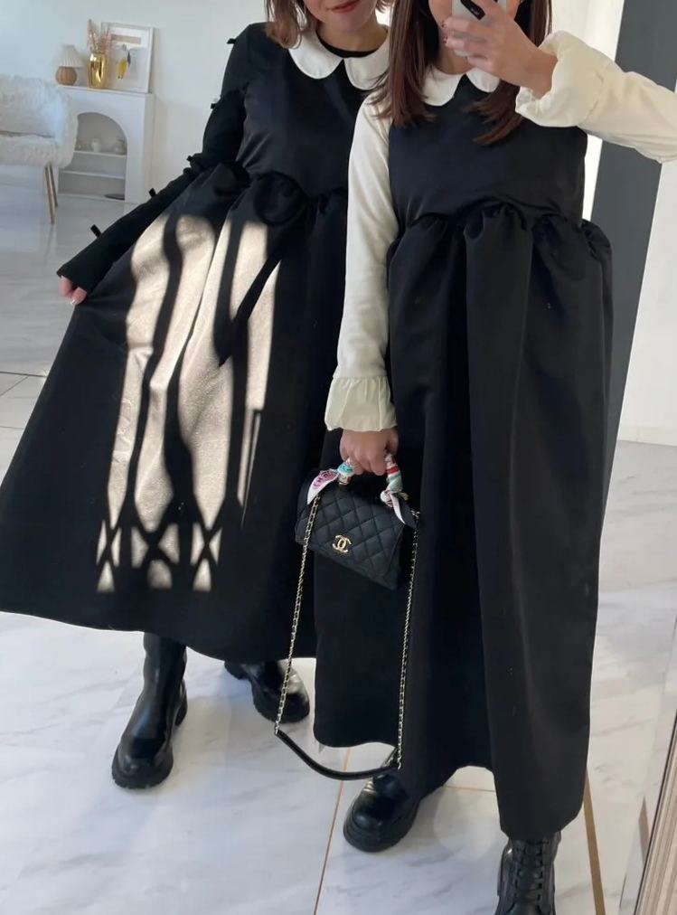 【えりか様みく様コラボ　付け衿　アメスリサテンワンピース(kbm592)】メール便OK