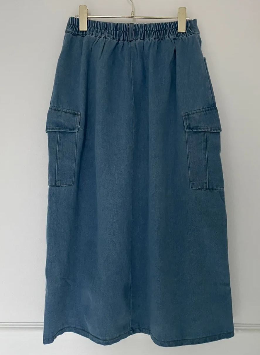 【スリット入りデニムカーゴロングスカート(kk1002)】