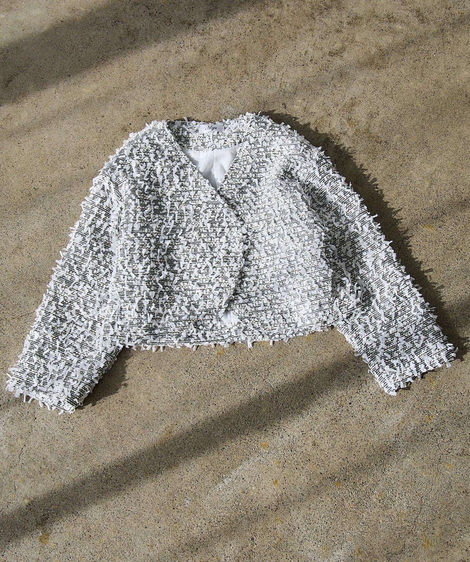 mako×Myuコラボ【キラキラツイード スッキリ見せノーカラージャケット(kbm603)】メール便OK