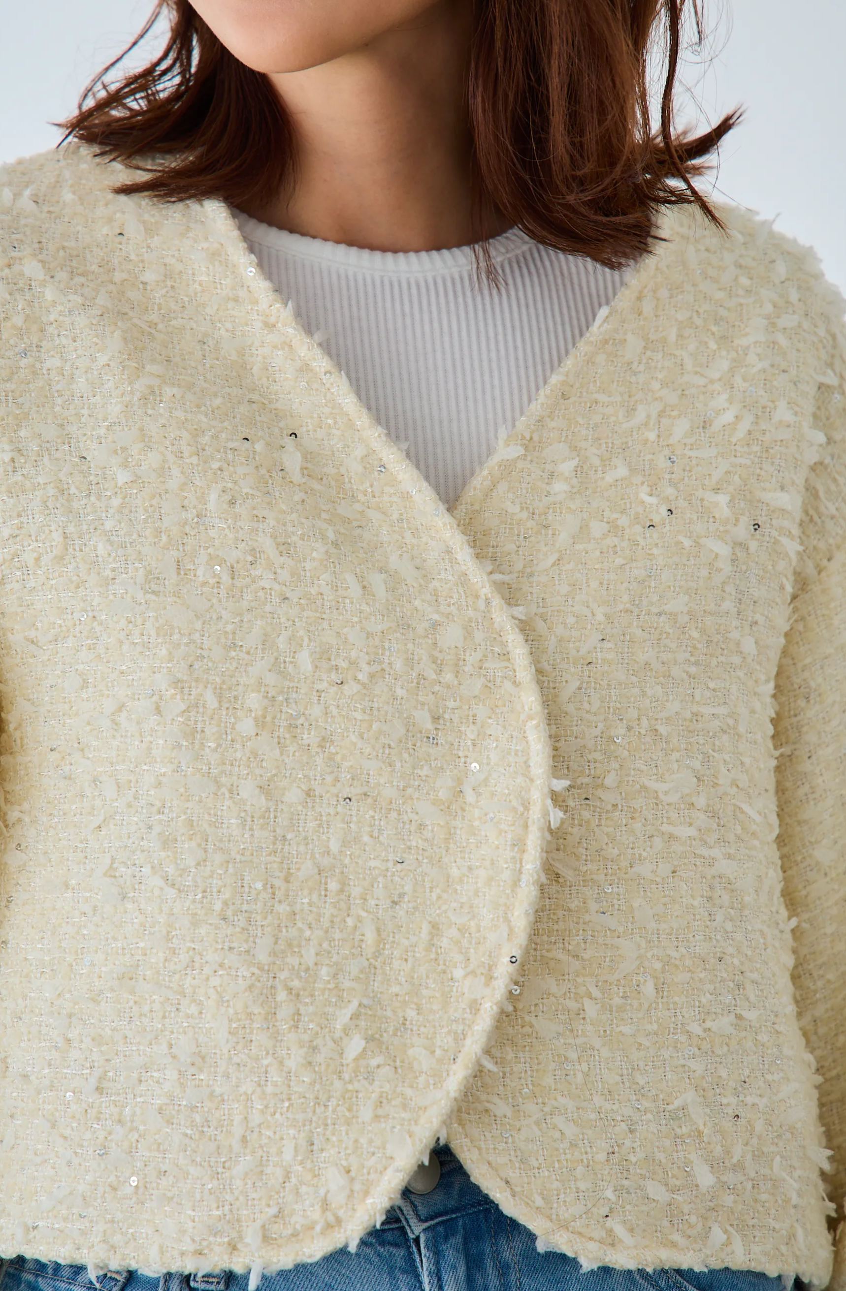 mako×Myuコラボ【キラキラツイード スッキリ見せノーカラージャケット(kbm603)】メール便OK