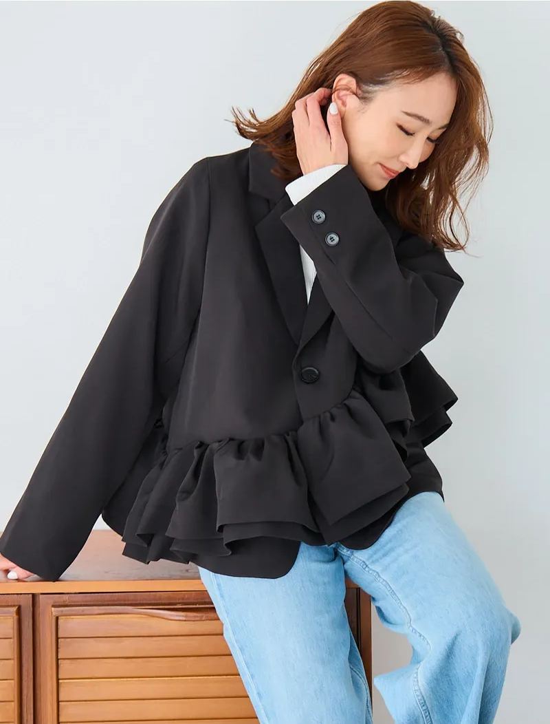 【アシンメトリー　フリル　ジャケット(kbm613)】メール便OK