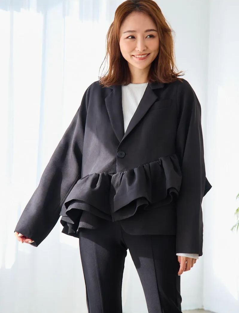 【アシンメトリー　フリル　ジャケット(kbm613)】メール便OK