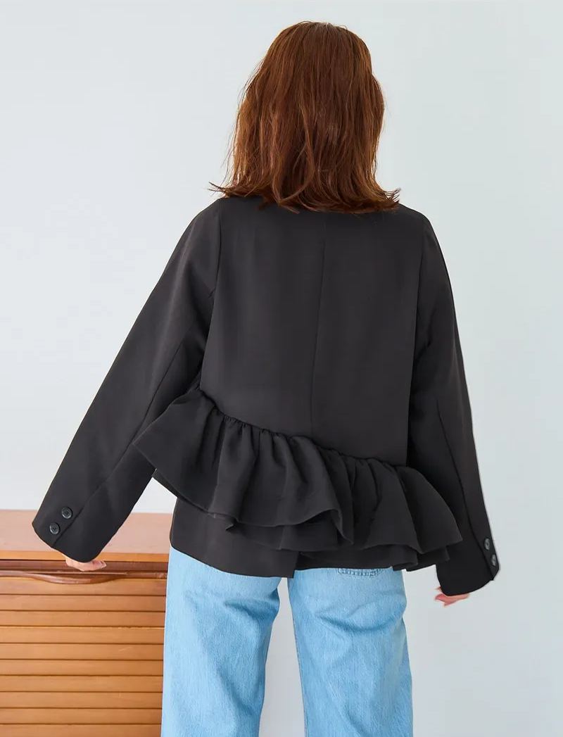 【アシンメトリー　フリル　ジャケット(kbm613)】メール便OK