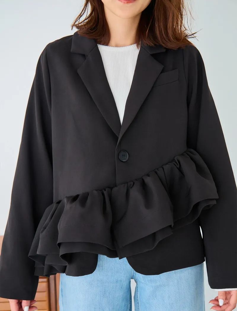 【アシンメトリー　フリル　ジャケット(kbm613)】メール便OK