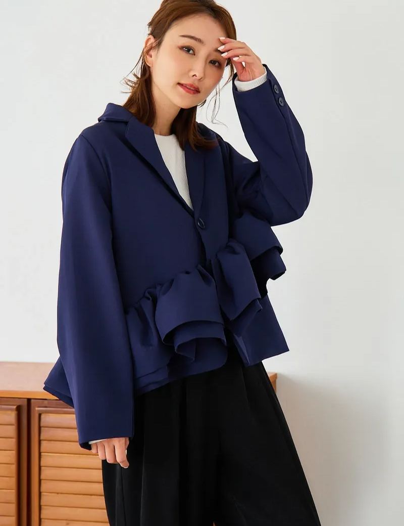 【アシンメトリー　フリル　ジャケット(kbm613)】メール便OK