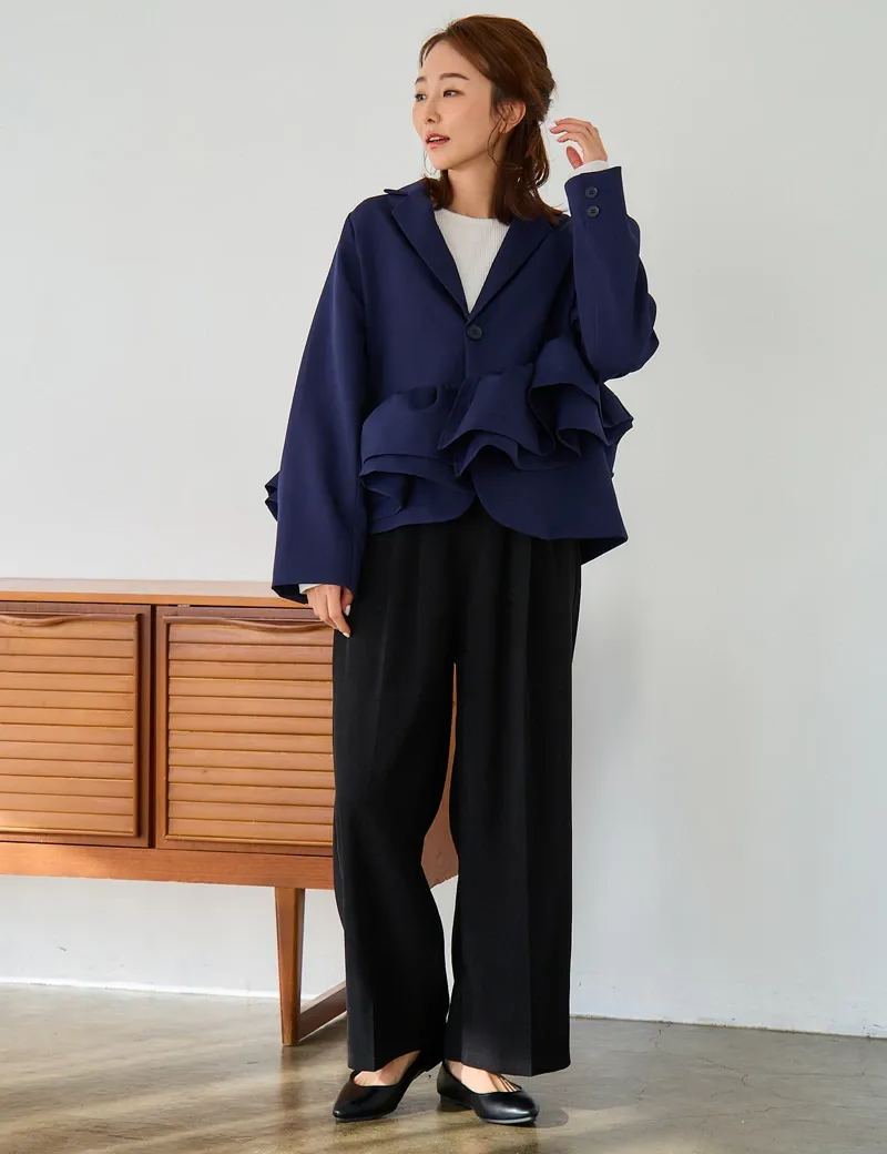 【アシンメトリー　フリル　ジャケット(kbm613)】メール便OK