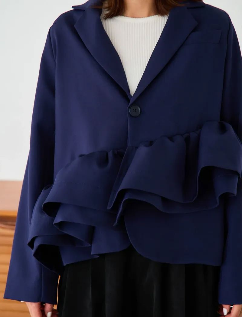 【アシンメトリー　フリル　ジャケット(kbm613)】メール便OK