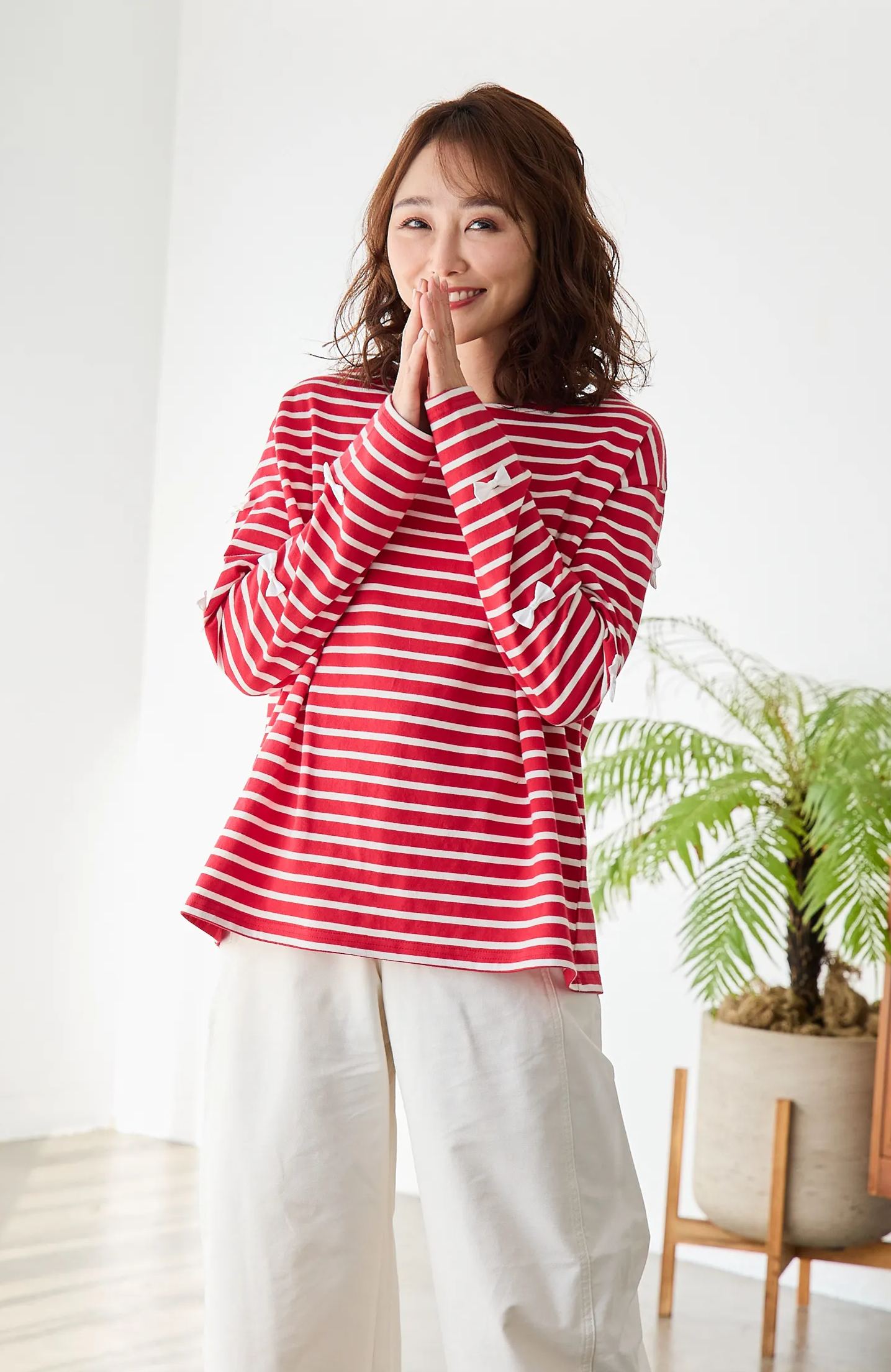 【袖リボンボーダーTシャツ(myu1214)】