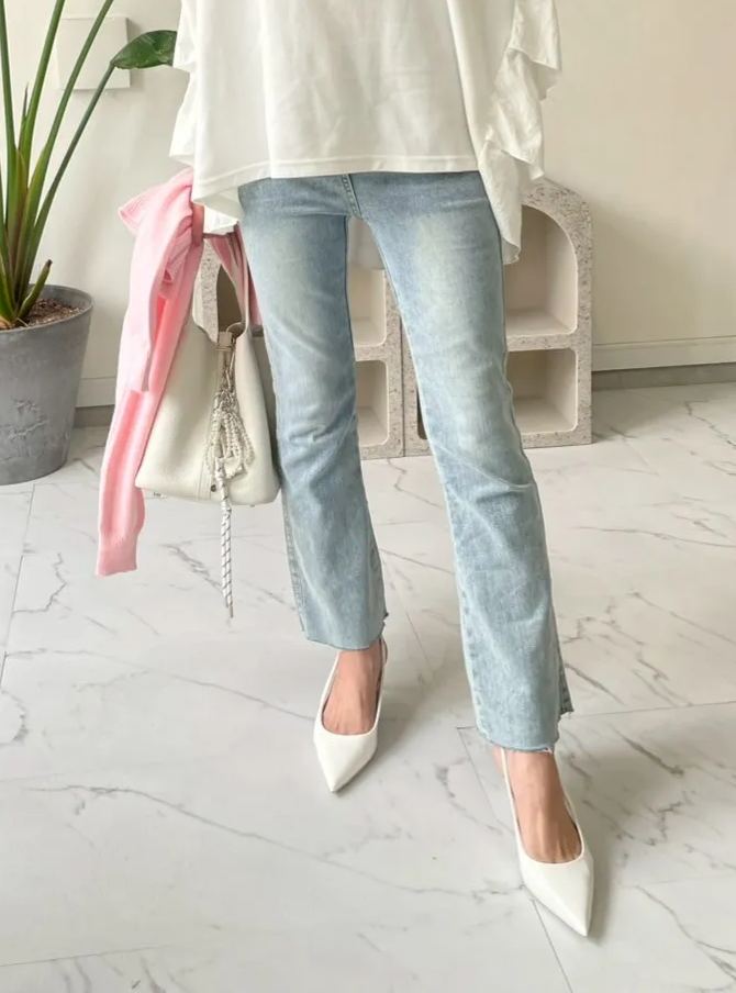 【 セルフカット ストレッチ美脚デニムパンツ(kk2502-2)】