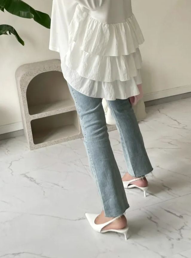 【 セルフカット ストレッチ美脚デニムパンツ(kk2502-2)】