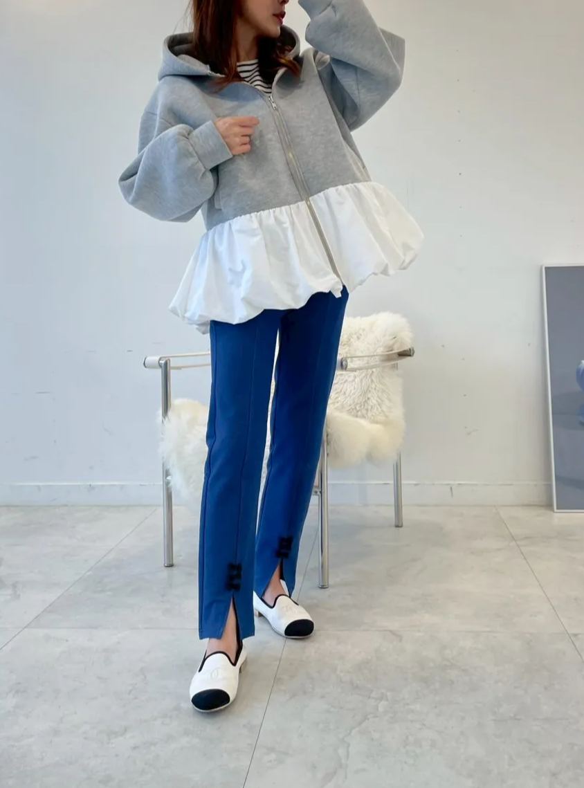 柔らかストレッチデニムリボン美脚パンツ(myu1212)